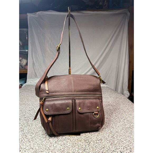 Fossil Women's Brown Leather Crossbody Shoulder Bag Medium Purse - Picture 1 of 12